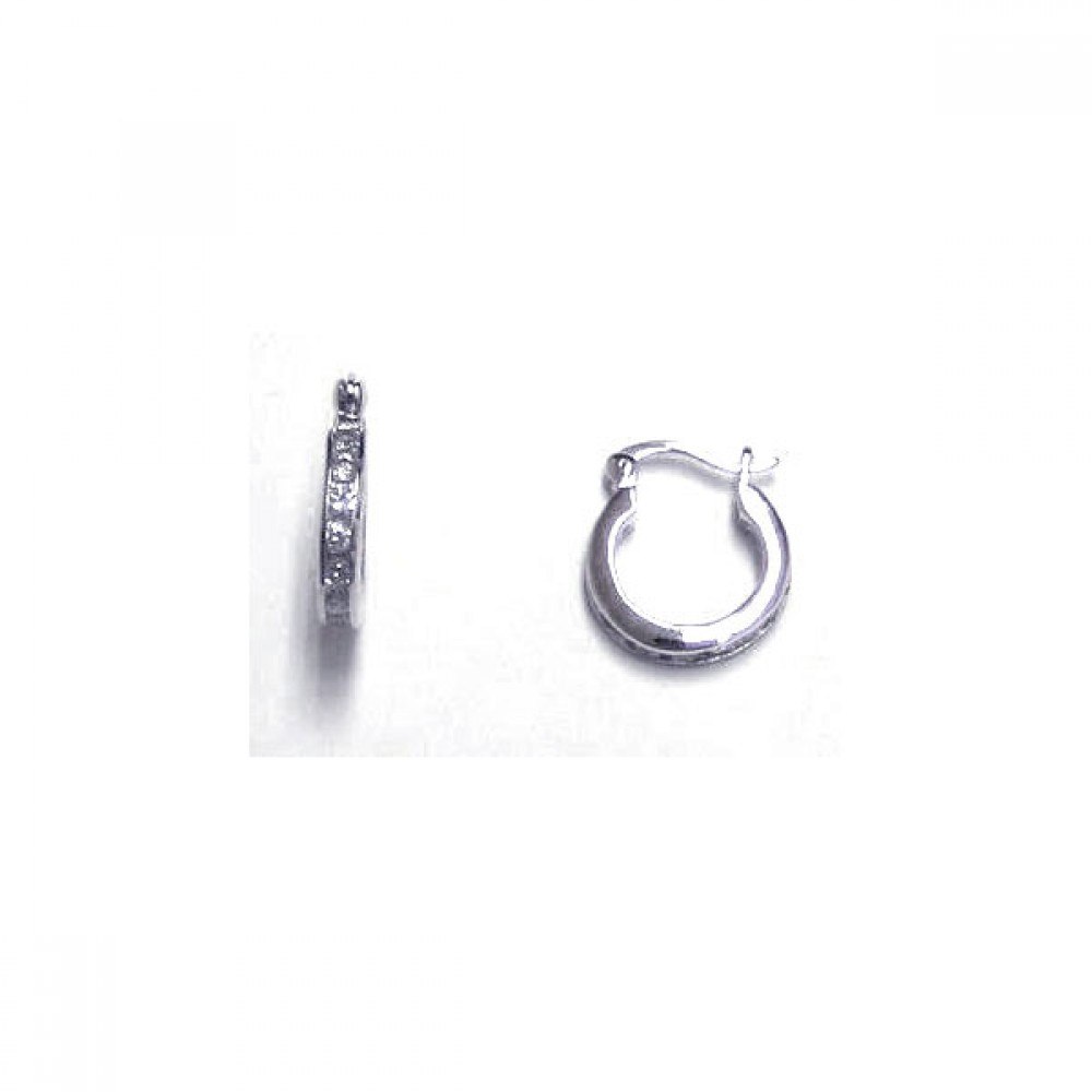 Sterling Silver Rhodium Plated Channel Clear CZ Huggie Earrings