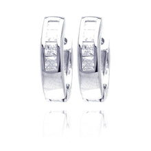 Load image into Gallery viewer, Sterling Silver Rhodium Plated Channel Clear CZ Huggie Earrings