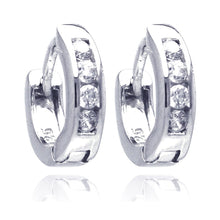 Load image into Gallery viewer, Sterling Silver Rhodium Plated Channel Clear CZ Huggie Earrings