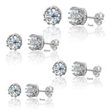 Sterling Silver Rhodium Plated Round Crown Basket Clear CZ Stud 4mm Earrings