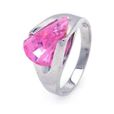 Sterling Silver Rhodium Plated Pink Sideways CZ Ring