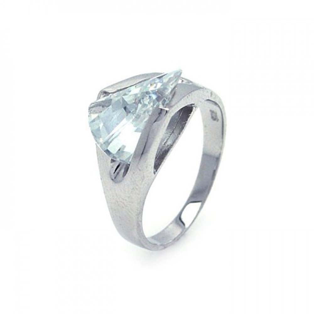 Sterling Silver Rhodium Plated Clear Sideways CZ Ring