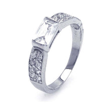 Load image into Gallery viewer, Sterling Silver Rhodium Plated Clear Rectangular Center Pave CZ Ring