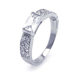 Sterling Silver Rhodium Plated Clear Rectangular Center Pave CZ Ring