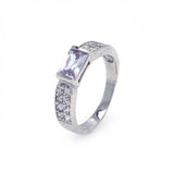 Sterling Silver Rhodium Plated Lavender Rectangular Center Pave CZ Ring