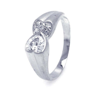Sterling Silver Nickel Free Rhodium Plated Double Hearts Ends Shaped Ring With CZ Stones