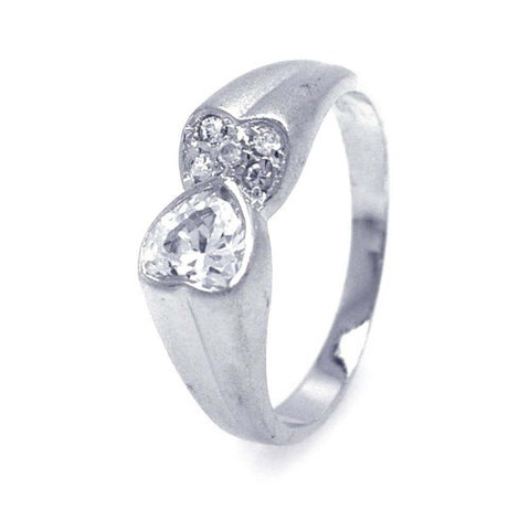 Sterling Silver Nickel Free Rhodium Plated Double Hearts Ends Shaped Ring With CZ Stones