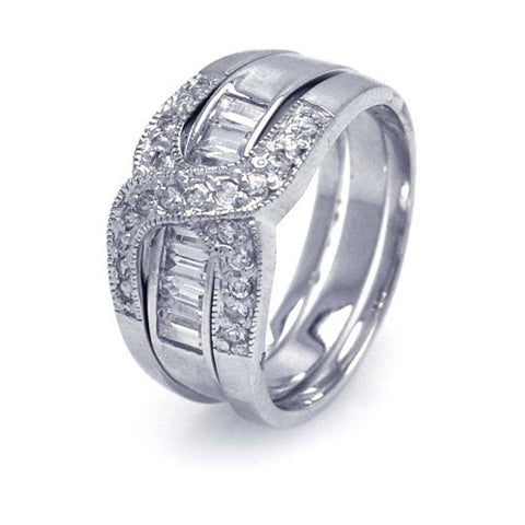 Sterling Silver Nickel Free Rhodium Plated Clear Baguette CZ Overlap RingAnd And Width 1mm