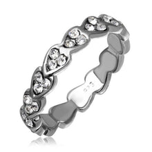 Load image into Gallery viewer, Sterling Silver Rhodium Plated Mini Heart Shaped Eternity Ring With CZ Stones