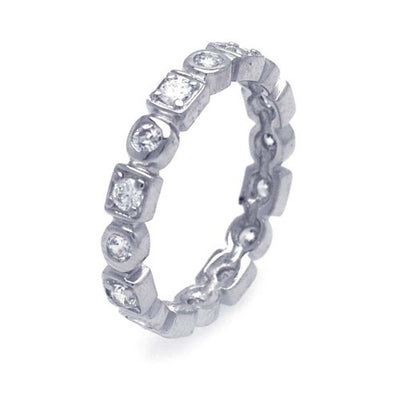 Sterling Silver Rhodium Plated Clear Square Round CZ Stackable Eternity RingAnd Width 2mmAnd Thickness 2mmx2mmAnd Dimensions 9mm