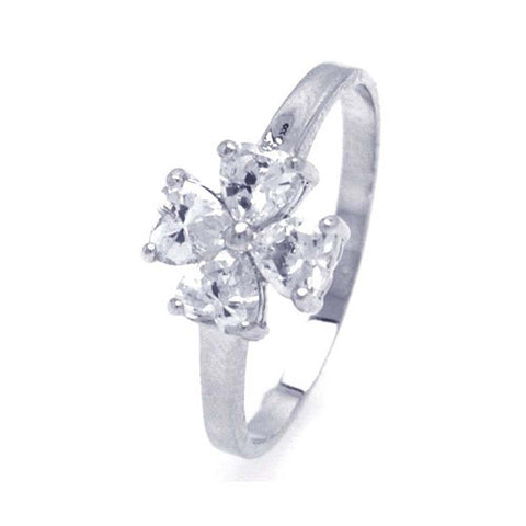 Sterling Silver Nickel Free Rhodium Plated Cross Clover Shaped Ring With CZ Stones