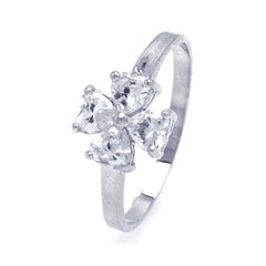 Sterling Silver Nickel Free Rhodium Plated Cross Clover Shaped Ring With CZ Stones