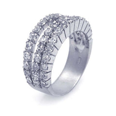 Sterling Silver Nickel Free Rhodium Plated Three Row Shaped Ladies RingAnd Width 2mm