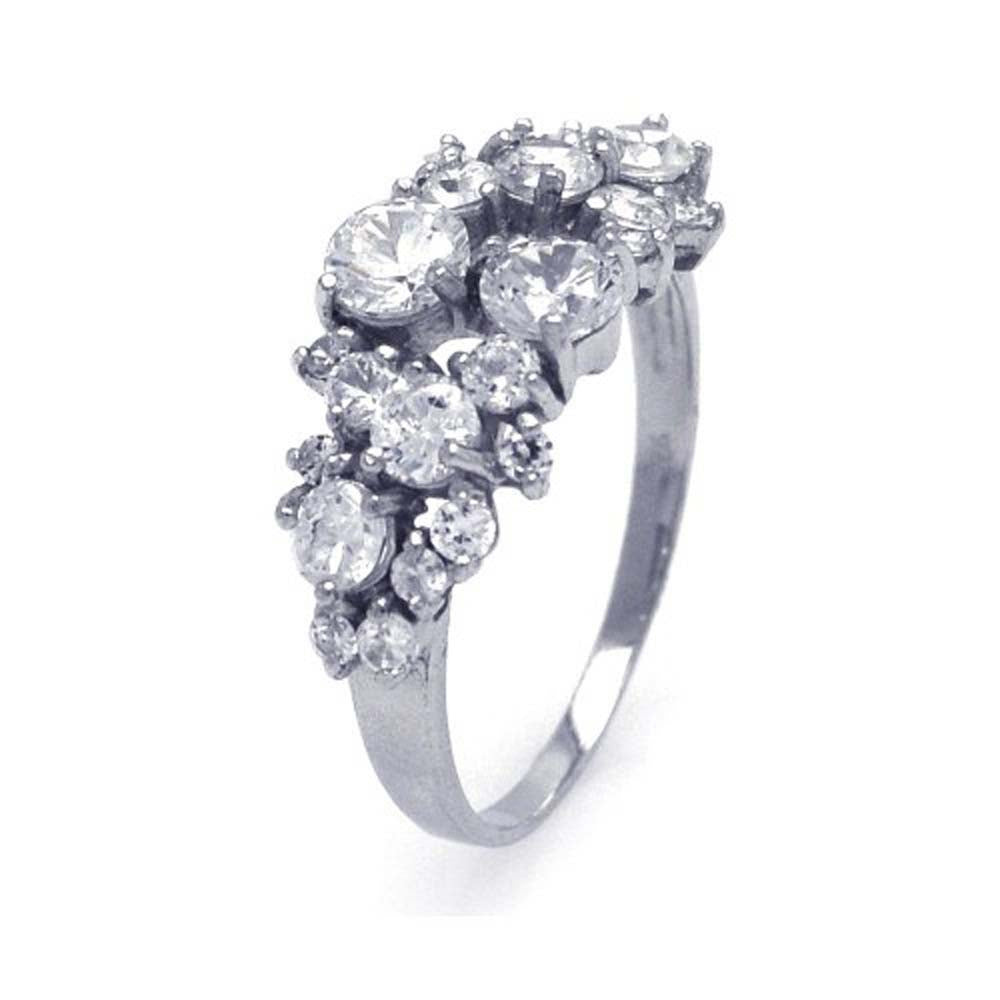 Sterling Silver Rhodium Plated Clear Multi Sized CZ Ring