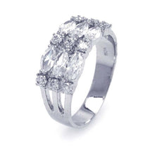 Load image into Gallery viewer, Sterling Silver Rhodium Plated Marquise CZ Three Row Ring