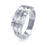 Sterling Silver Rhodium Plated Marquise CZ Three Row Ring