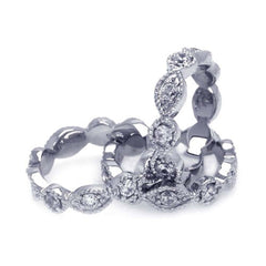 Sterling Silver Nickel Free Rhodium Plated Clear Round Marquise CZ Stackable Eternity Ring SetAnd Width 2mmAnd Dimensions 4mm
