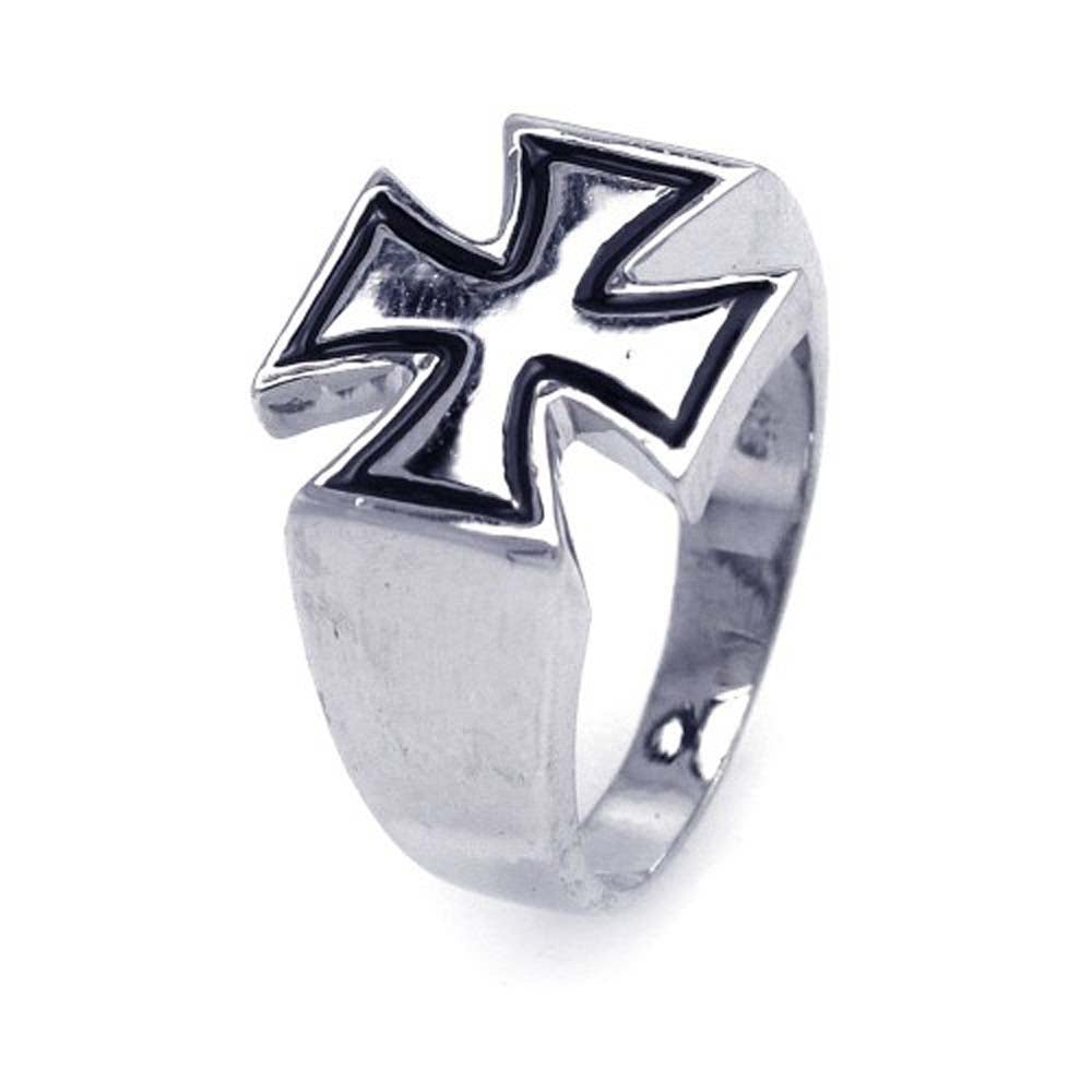 Sterling Silver Nickel Free Rhodium Plated Cross Shaped Ladies Ring