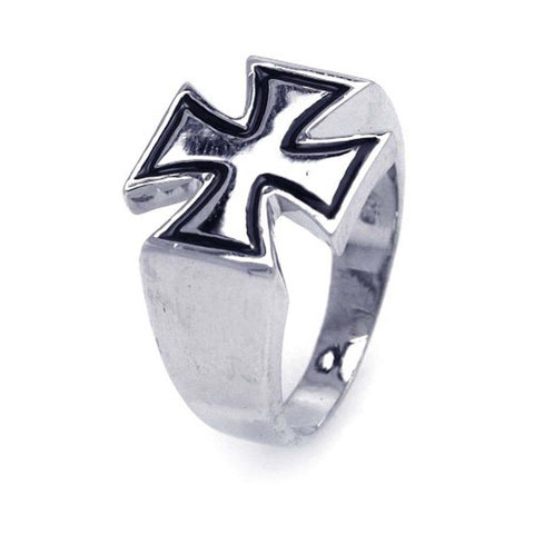 Sterling Silver Nickel Free Rhodium Plated Cross Shaped Ladies Ring