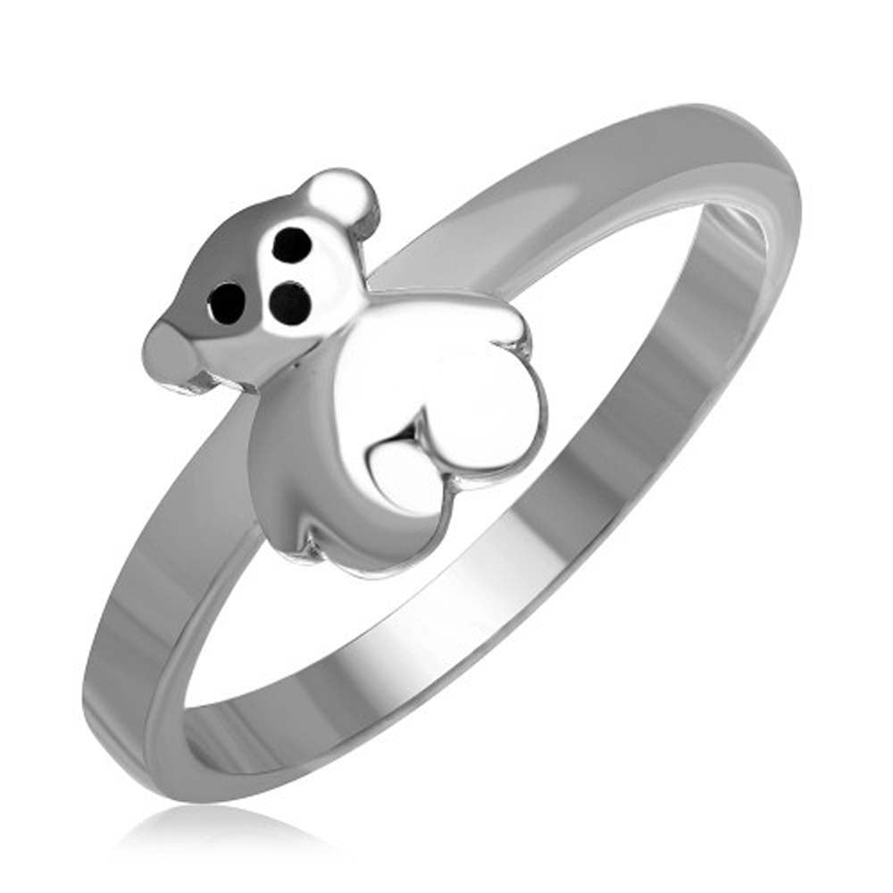 Sterling Silver Rhodium Plated Teddy Bear Ring