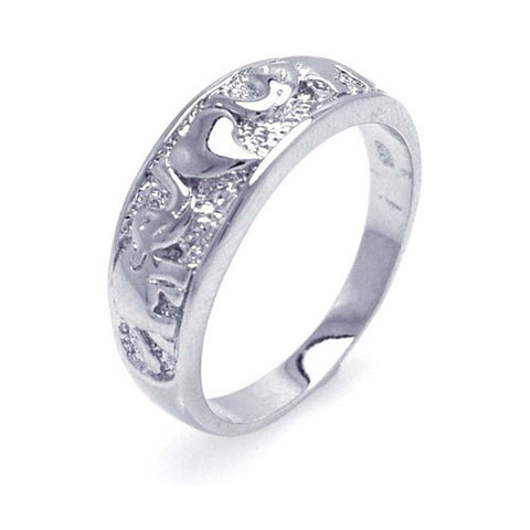 Sterling Silver Rhodium Plated Elephant Heart Shaped Ring With CZ Stones