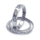 Sterling Silver Rhodium Plated Clear Pave CZ Ring Set