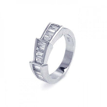 Load image into Gallery viewer, Sterling Silver Nickel Free Rhodium Plated Steps Shaped Ring With Cz Stones