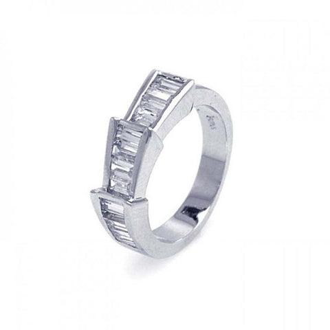 Sterling Silver Nickel Free Rhodium Plated Steps Shaped Ring With Cz Stones