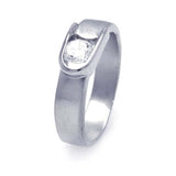 Sterling Silver Rhodium Plated Belt Buckle Shaped Ring With CZ Stones