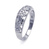 Sterling Silver Rhodium Plated Pave Heart Shaped Ring With CZ Stones