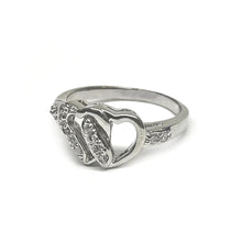 Load image into Gallery viewer, Sterling Silver Rhodium Plated Open Double Heart Clear CZ Ring-9mm