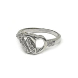 Sterling Silver Rhodium Plated Open Double Heart Clear CZ Ring-9mm
