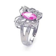 Load image into Gallery viewer, Sterling Silver Rhodium Plated  Pink Marquise Center Clear CZ Butterfly Ring