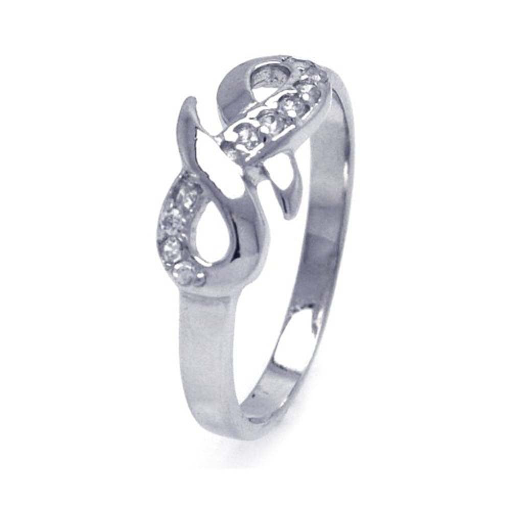 Sterling Silver Rhodium Plated Infinity Ribbon Shaped Ring With CZ Stones