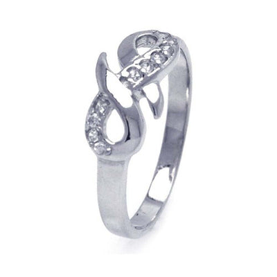 Sterling Silver Rhodium Plated Infinity Ribbon Shaped Ring With CZ Stones
