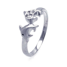 Load image into Gallery viewer, Sterling Silver Rhodium Plated Dolphins Shaped Rings With CZ Stones