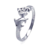 Sterling Silver Rhodium Plated Dolphins Shaped Rings With CZ Stones