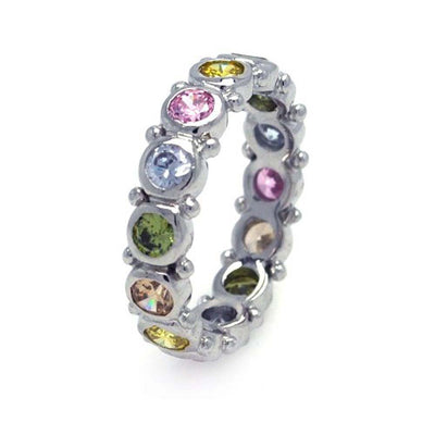 Sterling Silver Rhodium Plated Multi Colored CZ Stackable Eternity RingAnd Width 5mmAnd Thickness 4mm