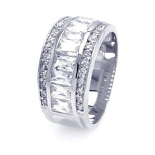Load image into Gallery viewer, Sterling Silver Rhodium Plated Half Channel Clear Baguette Round CZ Ring
