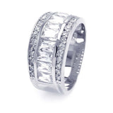 Sterling Silver Rhodium Plated Half Channel Clear Baguette Round CZ Ring