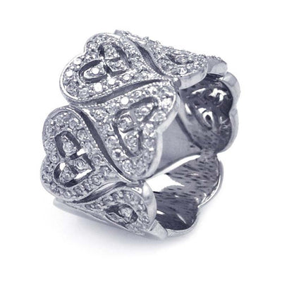 Sterling Silver Rhodium Plated CZ Heart Wrap Eternity Ring