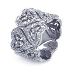 Sterling Silver Rhodium Plated CZ Heart Wrap Eternity Ring