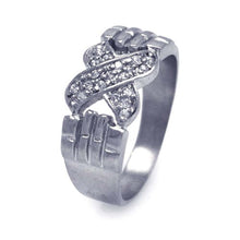 Load image into Gallery viewer, Sterling Silver Rhodium Plated Clear Pave CZ Hand X Ring