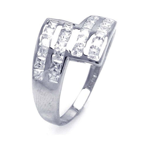 Sterling Silver Rhodium Plated Clear Square CZ Ribbon Ring