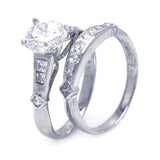 Sterling Silver Rhodium Plated Clear CZ Bridal Wedding Ring Set