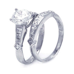 Sterling Silver Rhodium Plated Clear CZ Bridal Wedding Ring Set