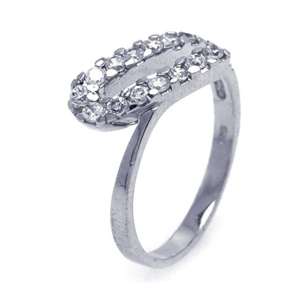 Sterling Silver Rhodium Plated Loop Shaped Ring With CZ Stones