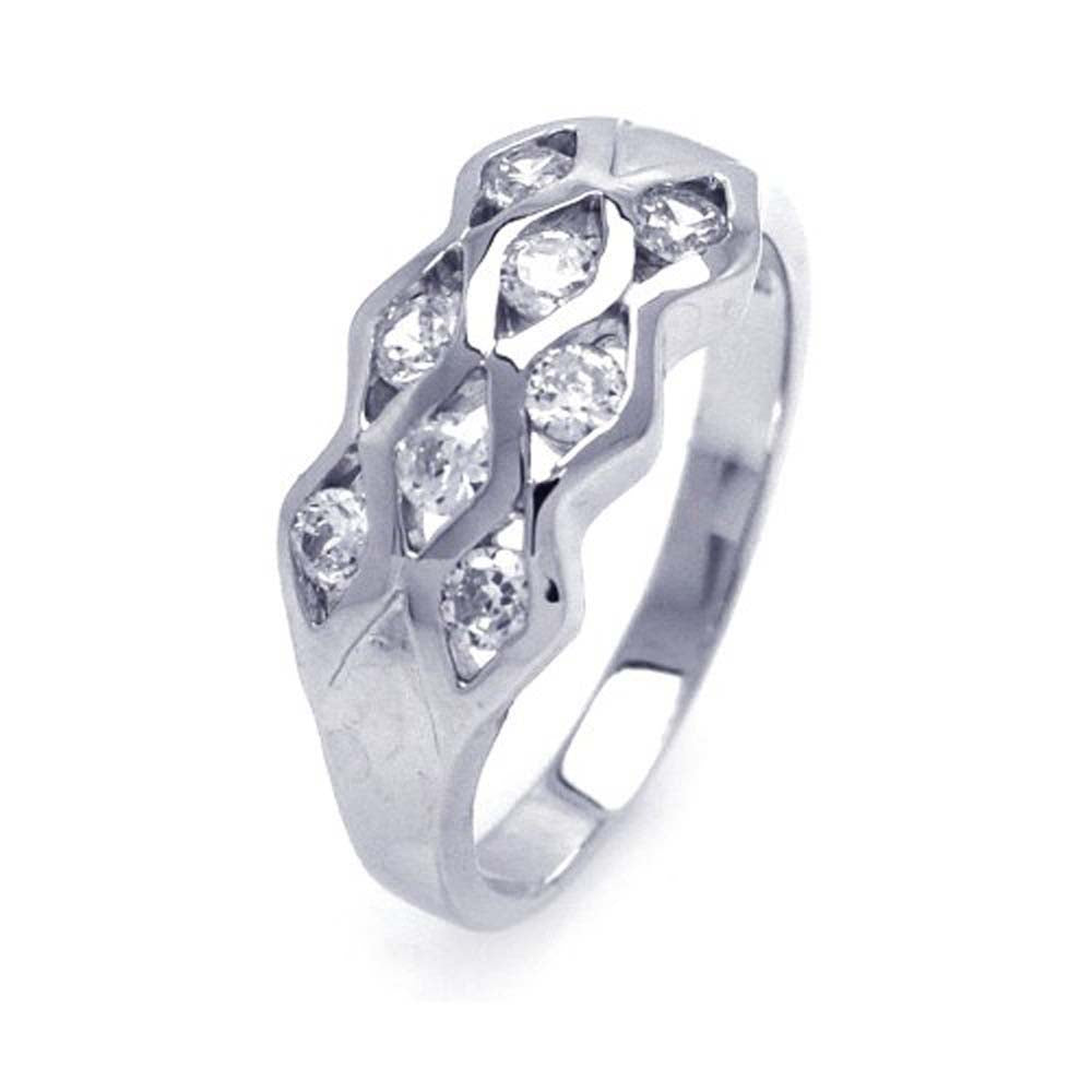 Sterling Silver Rhodium Plated Eyelet Shaped Ring With CZ Stones