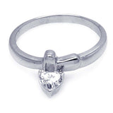 Sterling Silver Rhodium Plated Dangling Heart Shaped Rings With CZ Stones