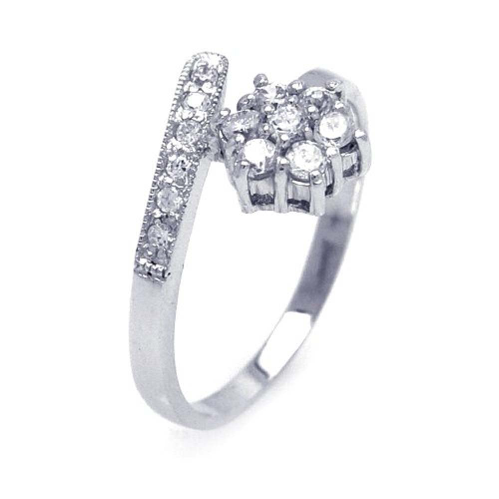 Sterling Silver Rhodium Plated Pave Set CZ Flower Ring